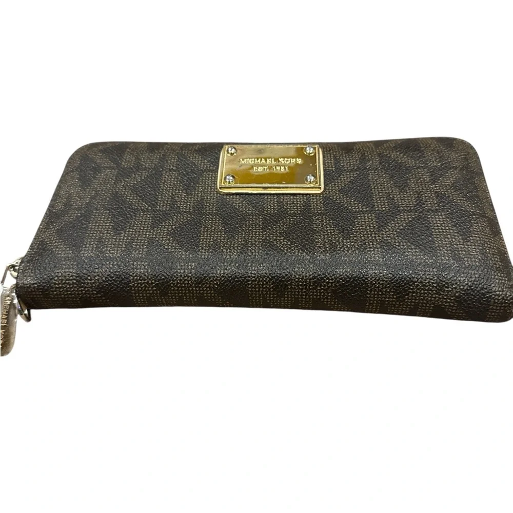 Michael Kors Dark Brown Logo Zip Wallet - Picture 2 of 6